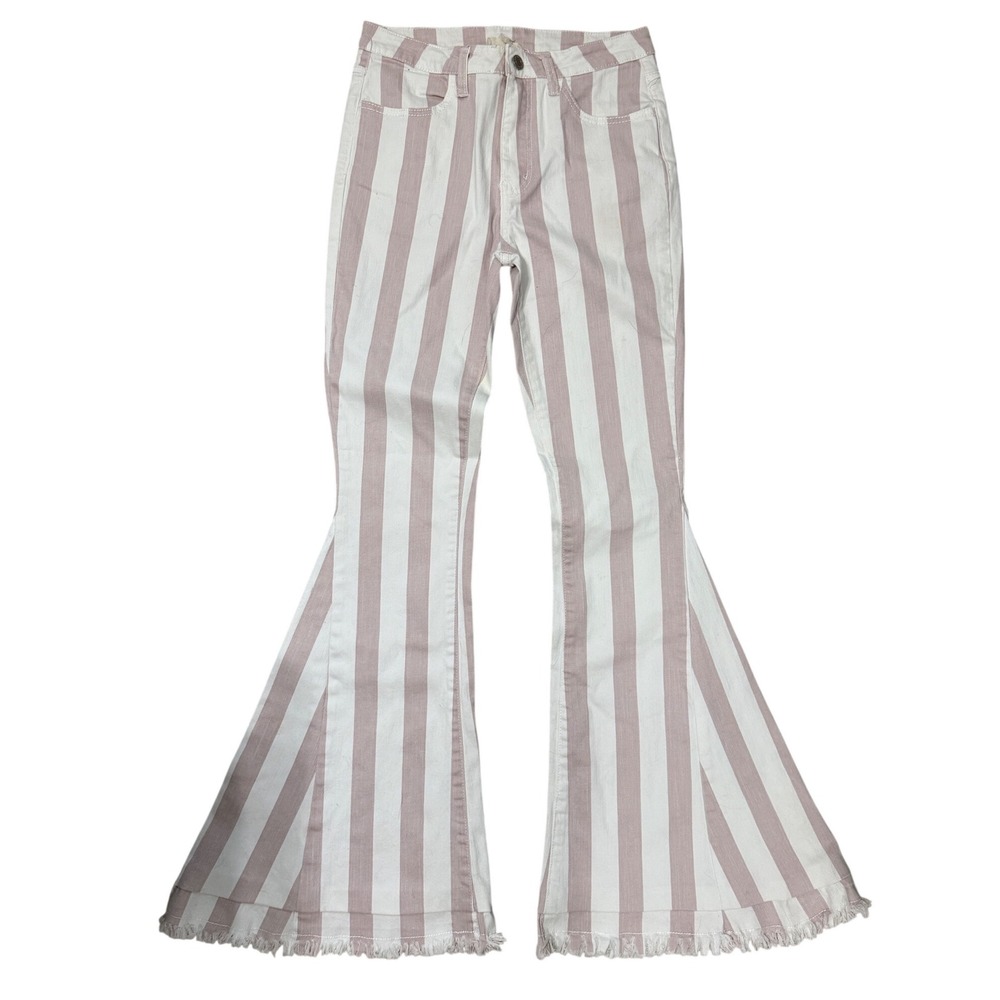 Saints & Hearts Striped Flare BellBottom Pant Sold By Altar'd State Raw Hem Boho